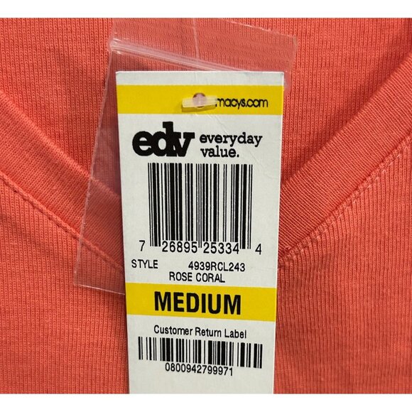 Karen Scott Short Sleeve Henley Top Rose Coral Sz Medium Cotton Essential NWT - Picture 7 of 9